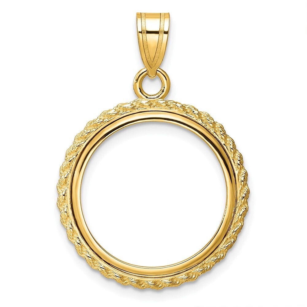 14k Yellow Gold Polished With Casted Rope 18.0mm Prong Coin Bezel Pendant